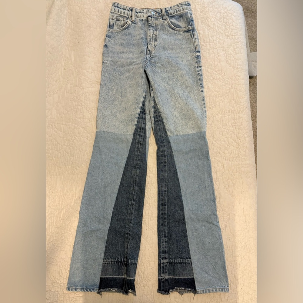 Zara Wide Leg High Rise Blue Patchwork Denim Jeans  (see pic. 4) | Size 4